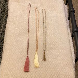3 long beaded/fringe necklaces